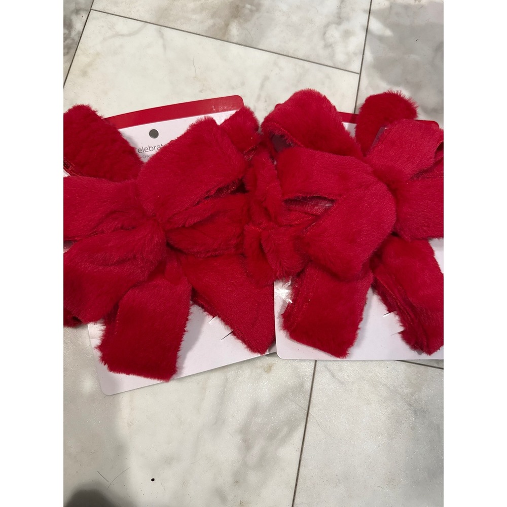 Celebrate It Christmas Red Faux Fur Tree Bows Set of 2 Holiday Decor